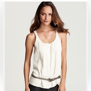 Eileen Fisher Shadow Stripe Cotton Steele Bone Sleeveless Shell Top Petite Small